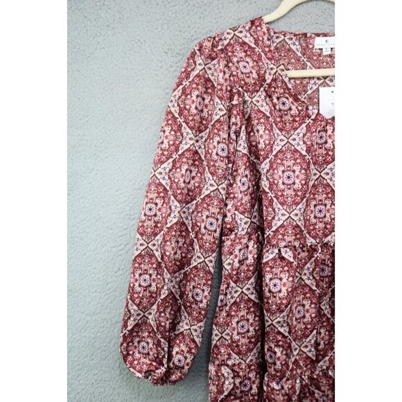 True Craft Geo Print Long Puff Sleeves Dress-Size Small-New w/Tags - Picture 3 of 10